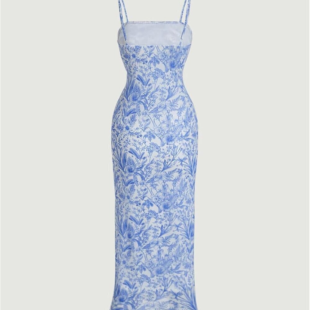 Women's Floral Print Backless Bodycon Maxi Dress Sleeveless Casual - Picture 2 of 4